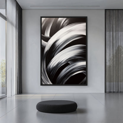Black & White Brushstroke Art Framed Canvas