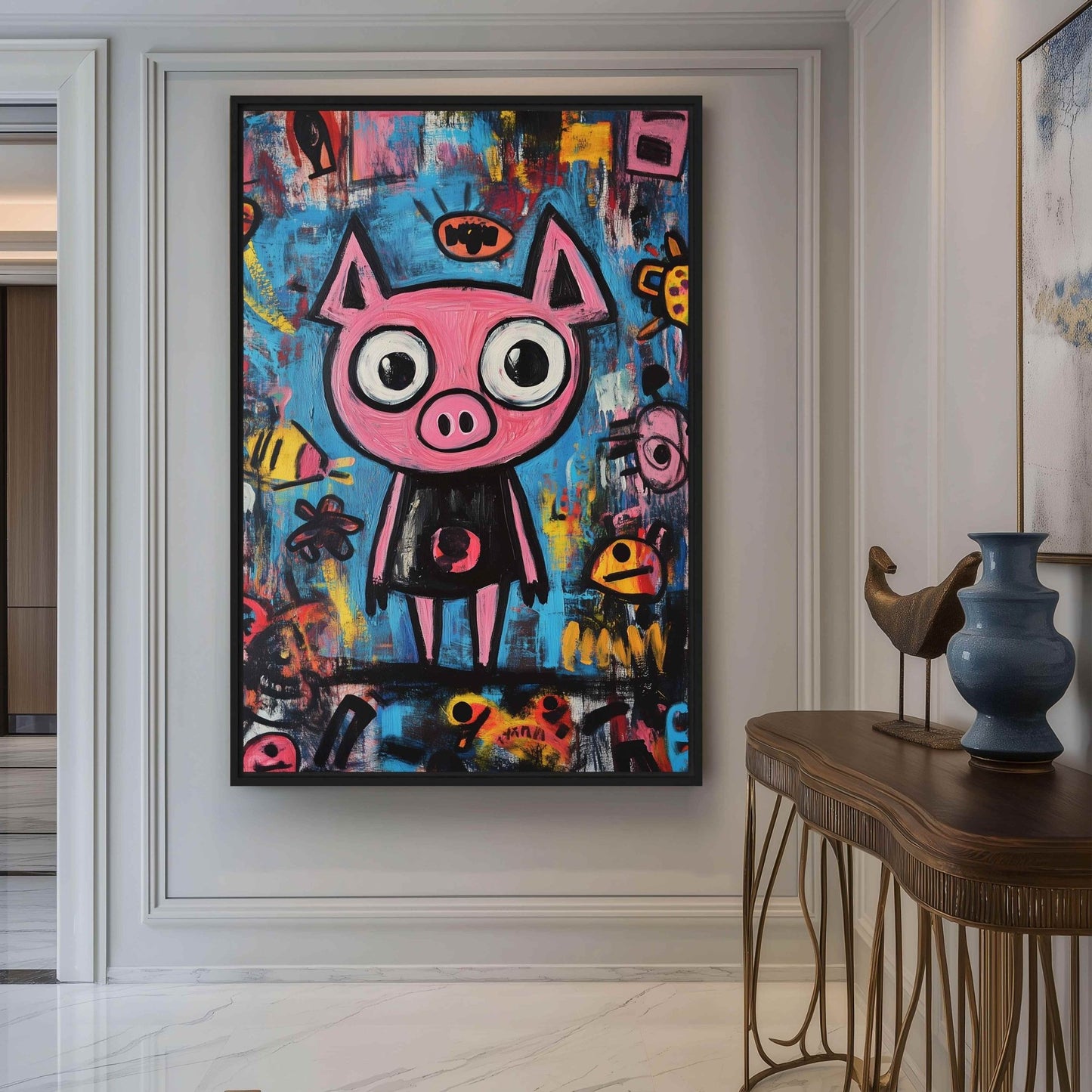 Pig Graffiti Art Framed Canvas