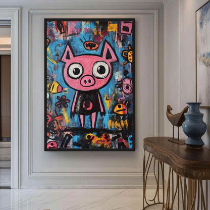 Pig Graffiti Art Framed Canvas - PaintFu