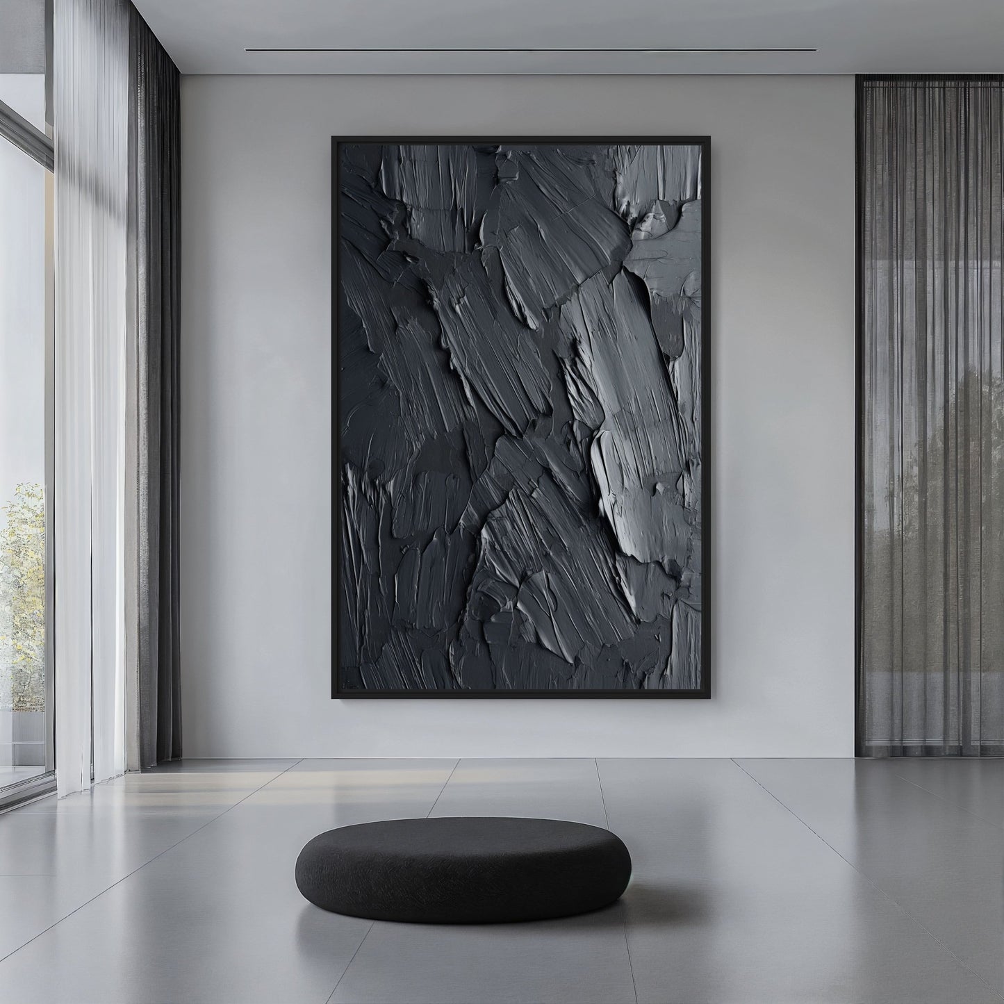 Black Impasto Art Framed Canvas