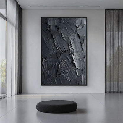 Black Impasto Art Framed Canvas