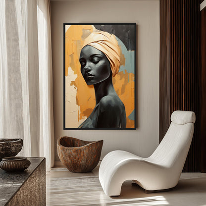 African Woman Abstract Art Framed Canvas