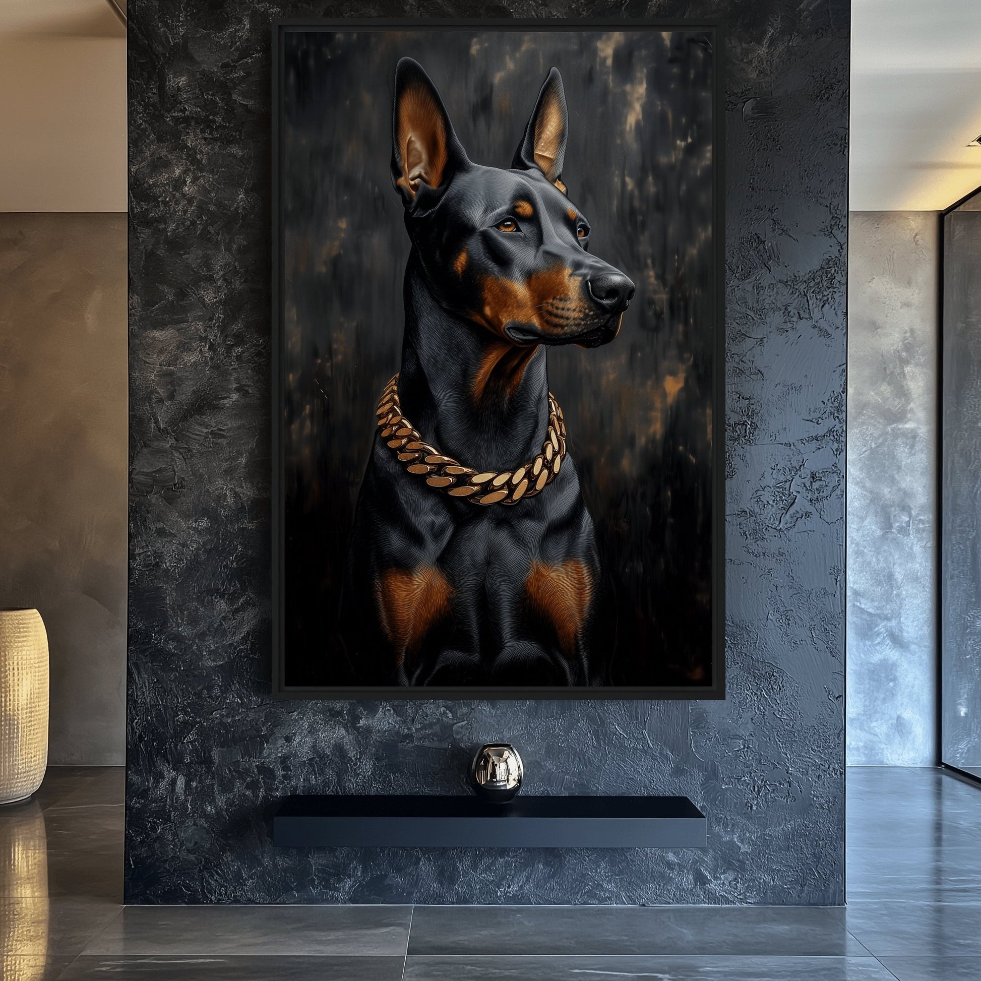 Doberman With Golden Chain Art Digital Print