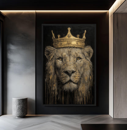 Crowned Lion Trendy Art Canvas Print Detail | PaintFu