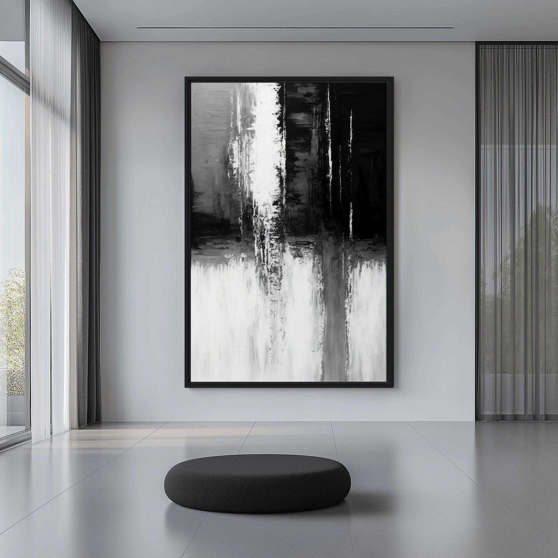 Black White Grey Abstract Art Framed Canvas