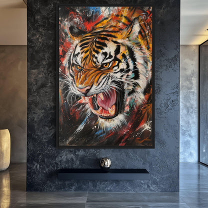 Roaring Tiger Modern Art Framed Canvas