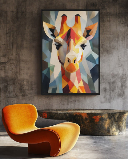 Giraffe Geometric Art Framed Canvas - PaintFu