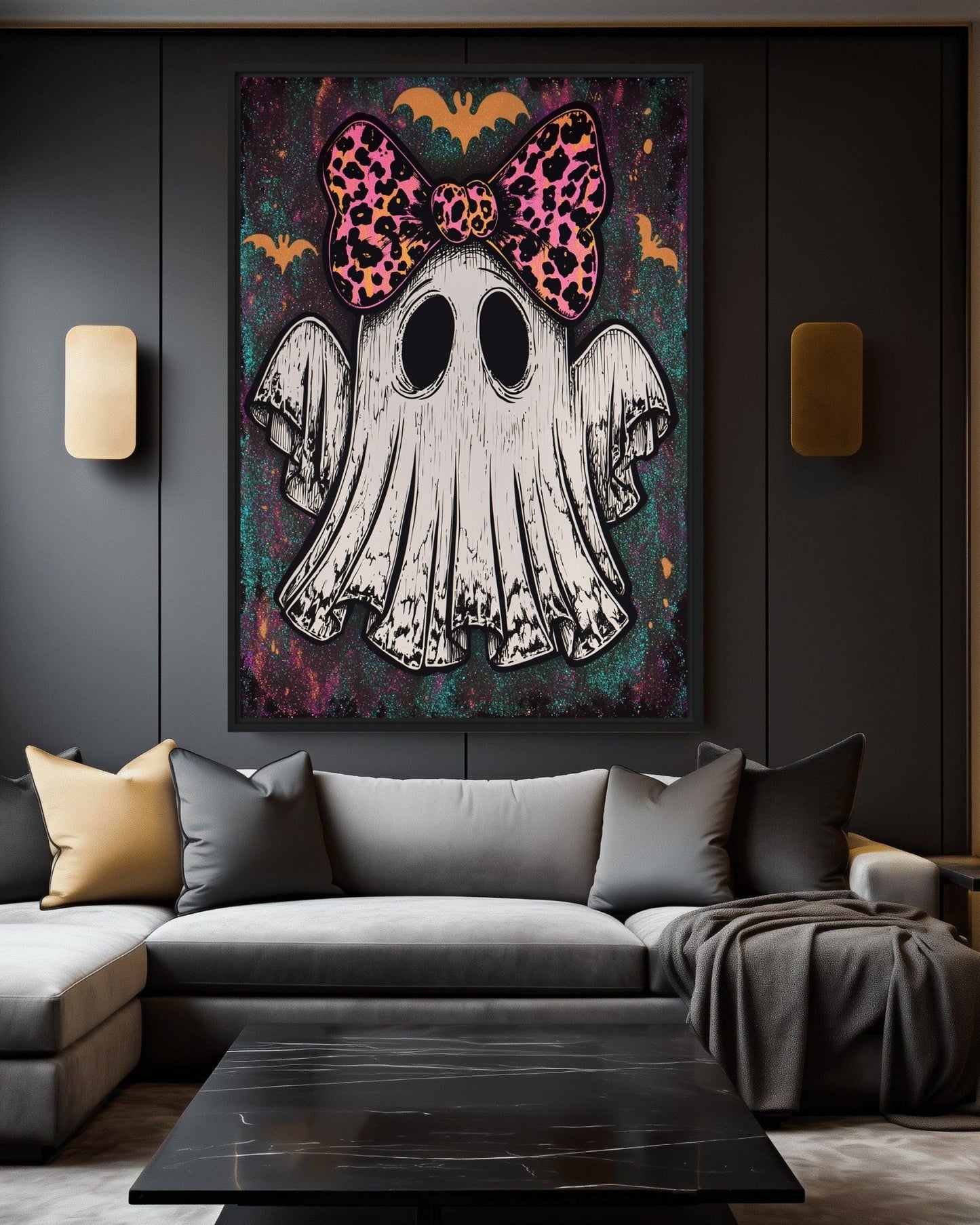 Cute Girl Ghost Halloween Art Framed Canvas