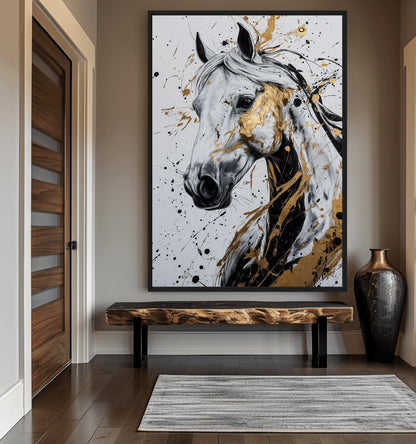 White Horse Abstract Art Framed Canvas
