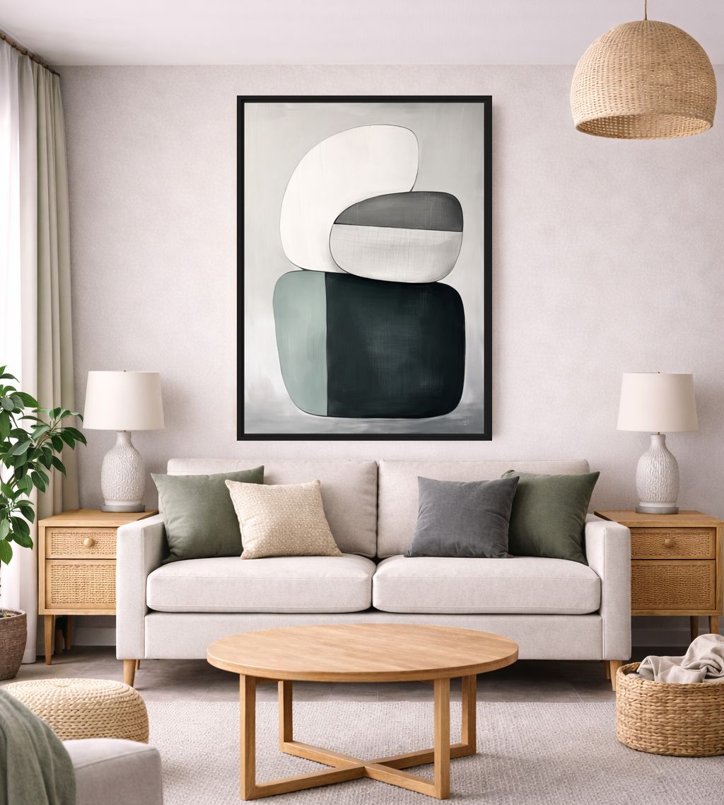 Sage Organic Shapes Modern Art Framed canvas - PaintFu