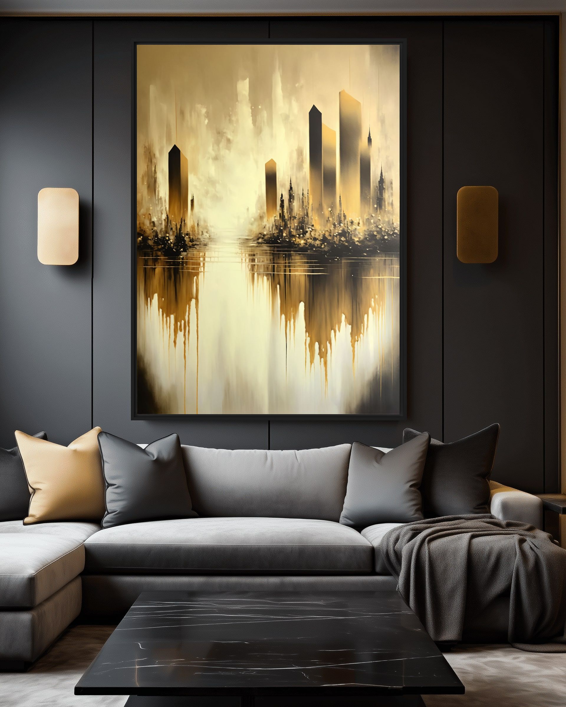 Yellow City Abstract Art Framed Canvas - PaintFu