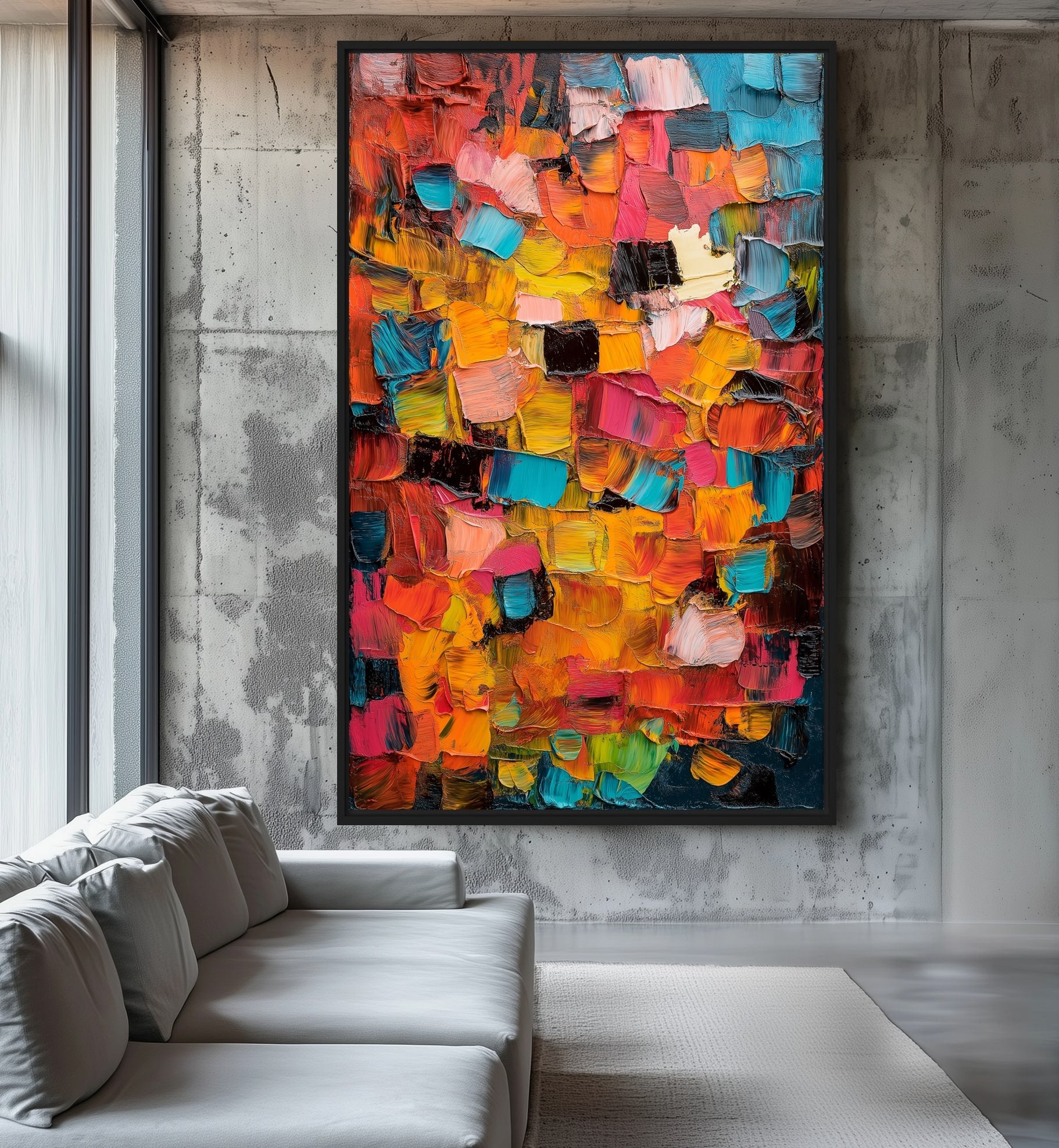 Colorful Impasto Art Framed Canvas