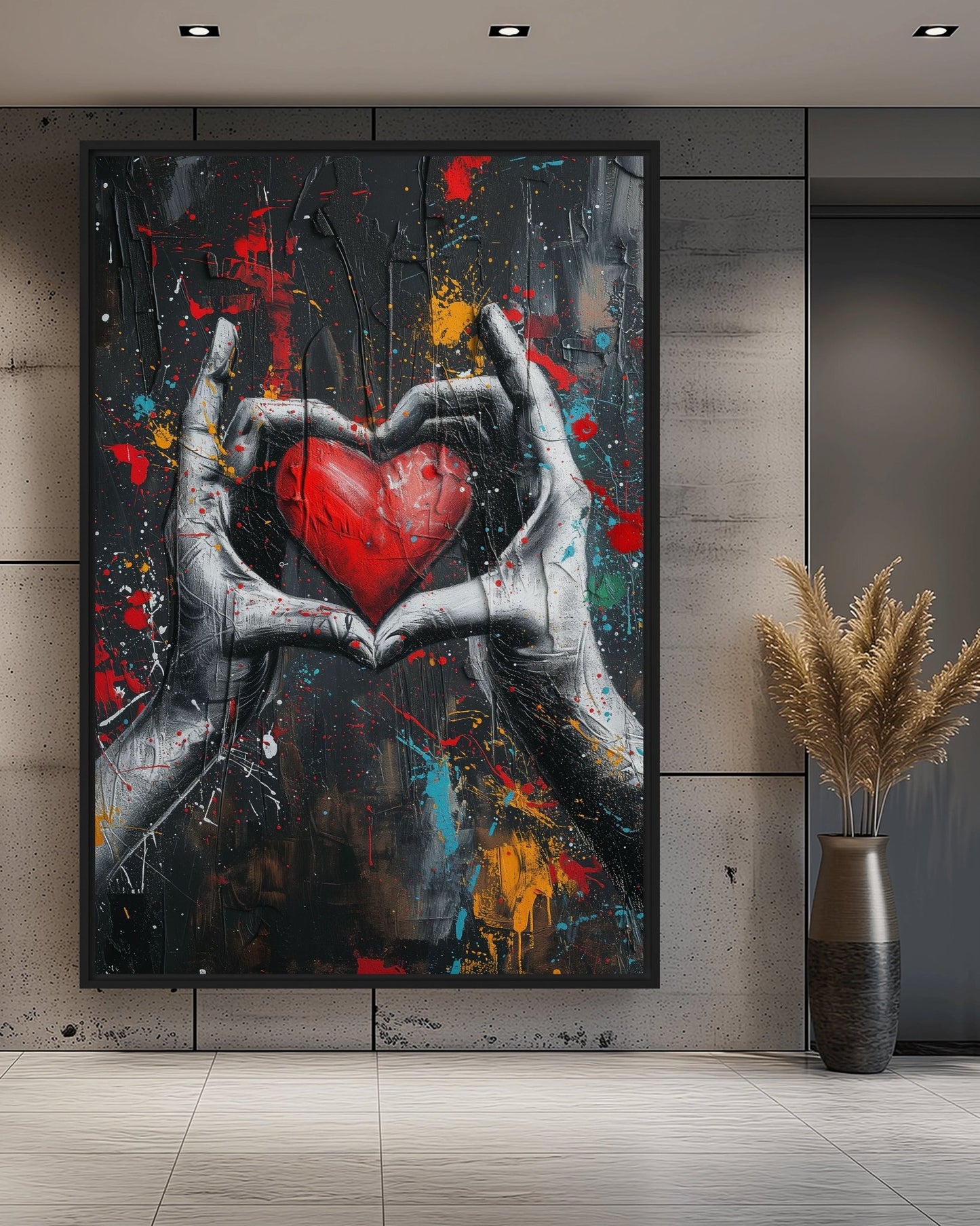 Heart Graffiti Art Framed Canvas