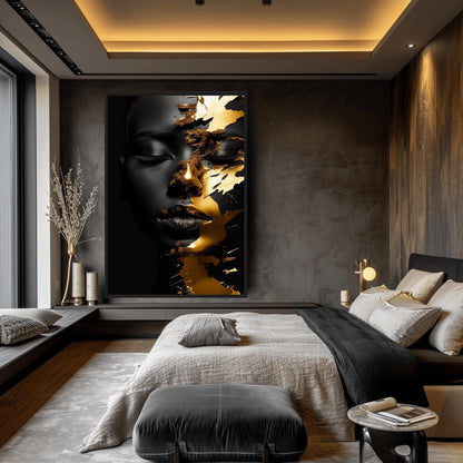 African Woman In Gold Framed Canvas