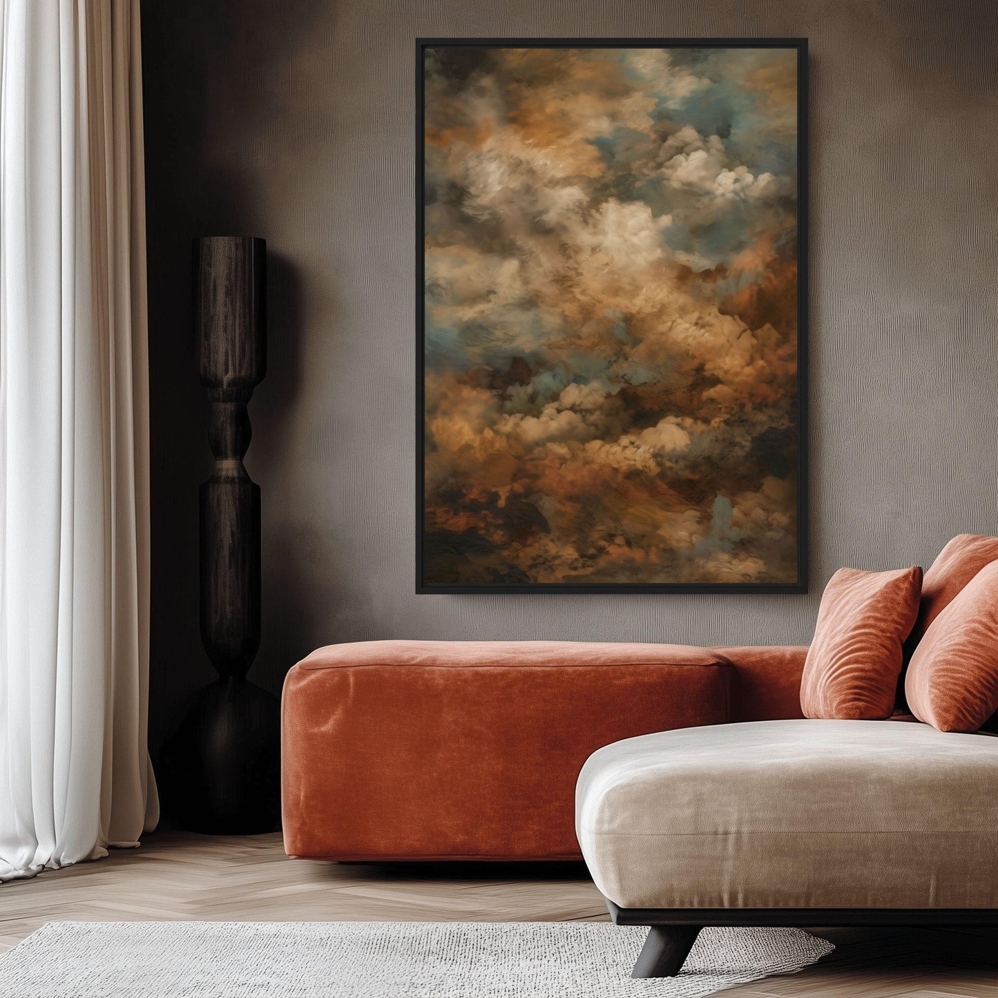 Clouds Earth Tone Wall Art Framed Canvas
