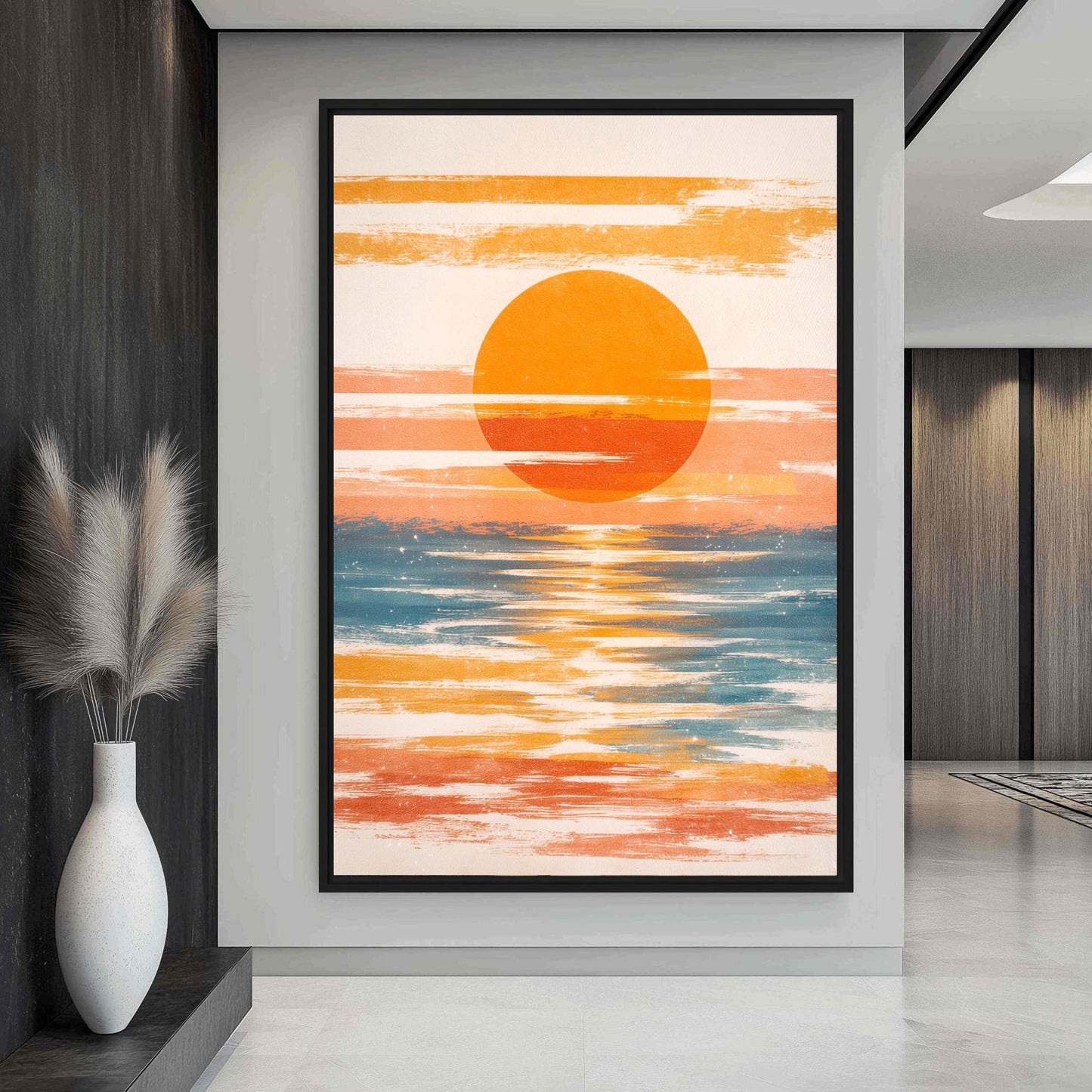 Retro Ocean Sunset Art Framed canvas - PaintFu
