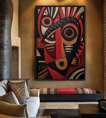 African Abstract Folk Art Framed Canvas - PaintFu