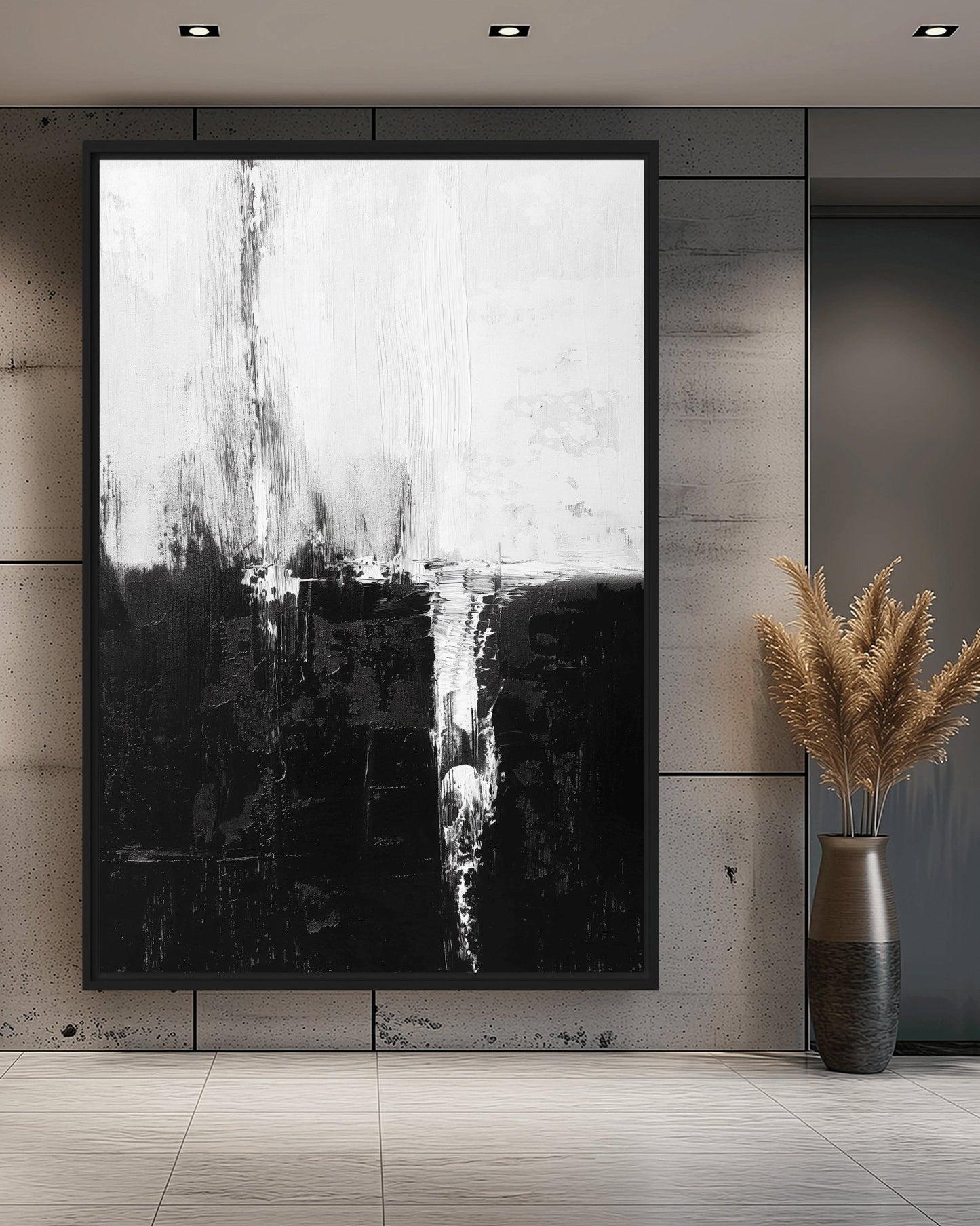 Black White Abstract Art Framed Canvas