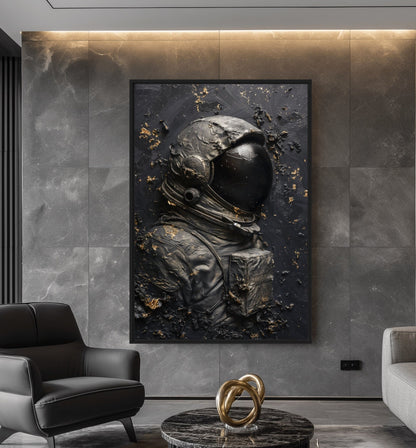 Astronaut in Space Impasto Art Framed Canvas