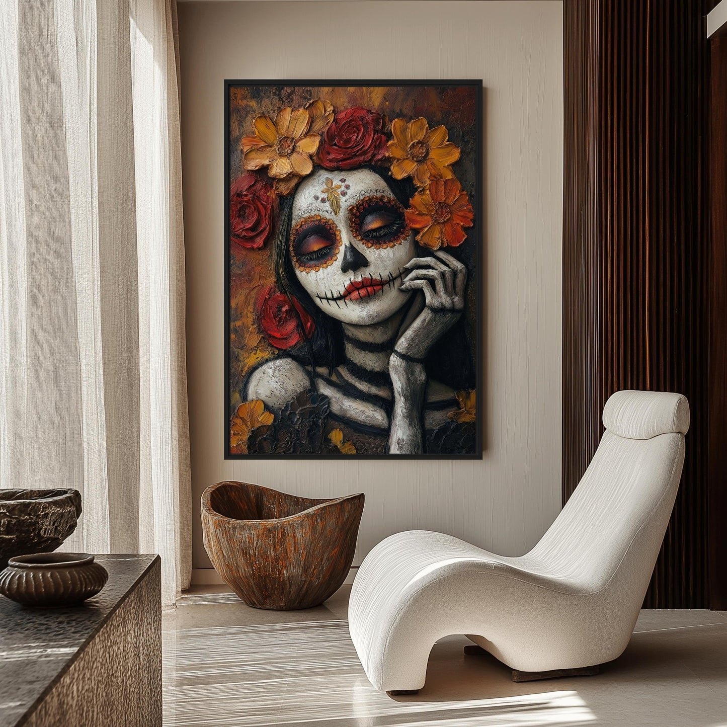 Day of the Dead Mexico Modern Art Framed Canvas