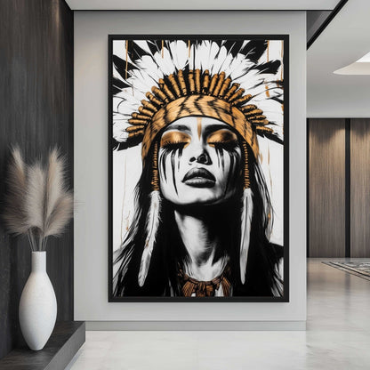 Native American Woman Portrait Framed Canvas - PaintFu