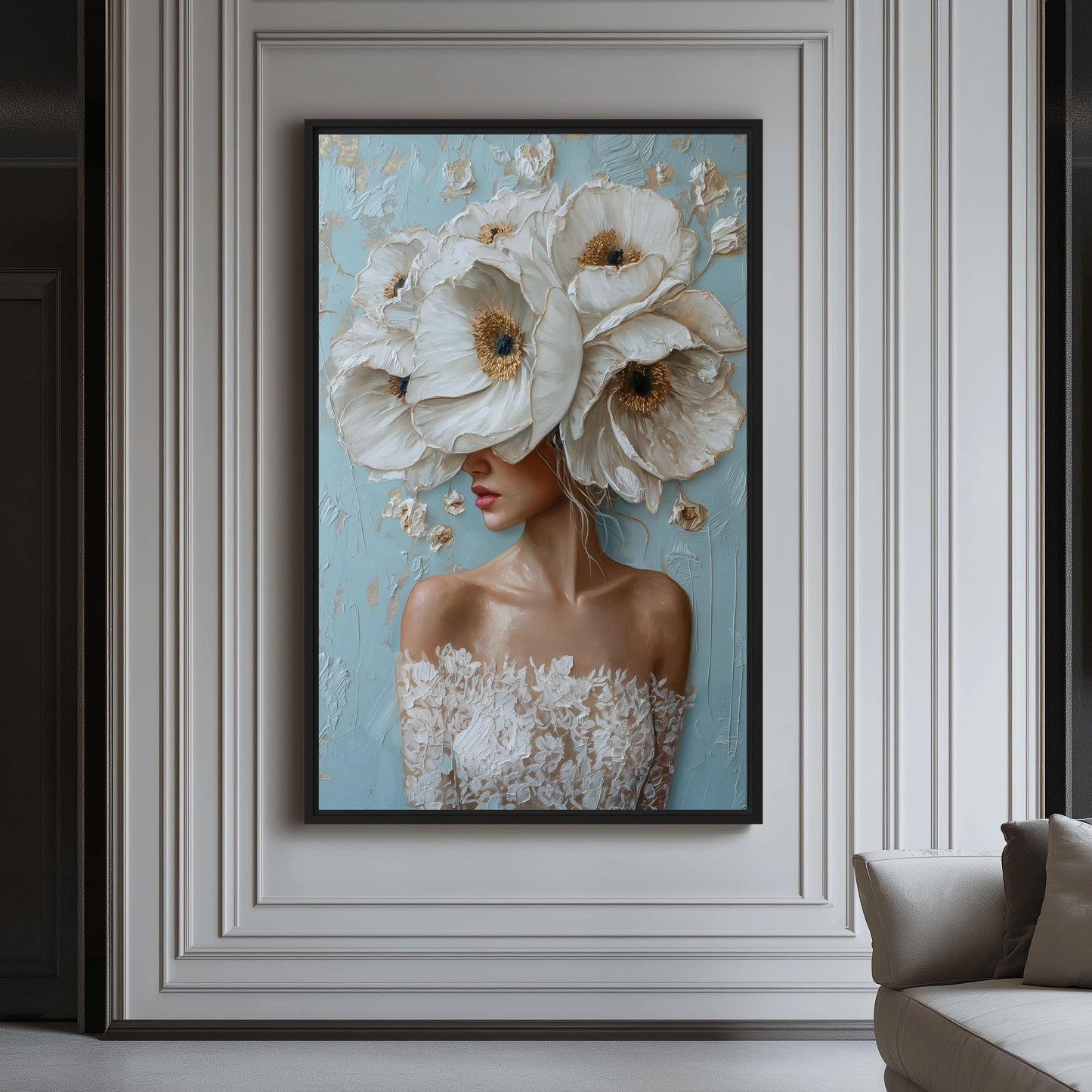 Woman Flowerhead Modern Art Framed Canvas - PaintFu