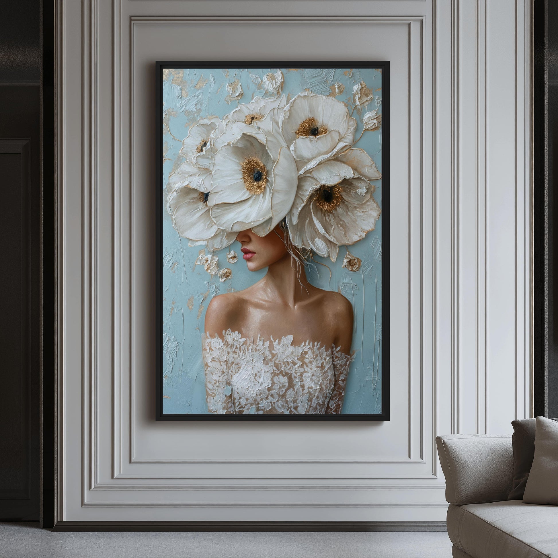 Woman Flowerhead Modern Art Framed Canvas - PaintFu