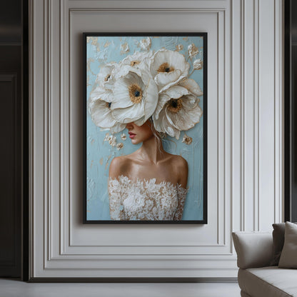 Woman Flowerhead Modern Art Framed Canvas