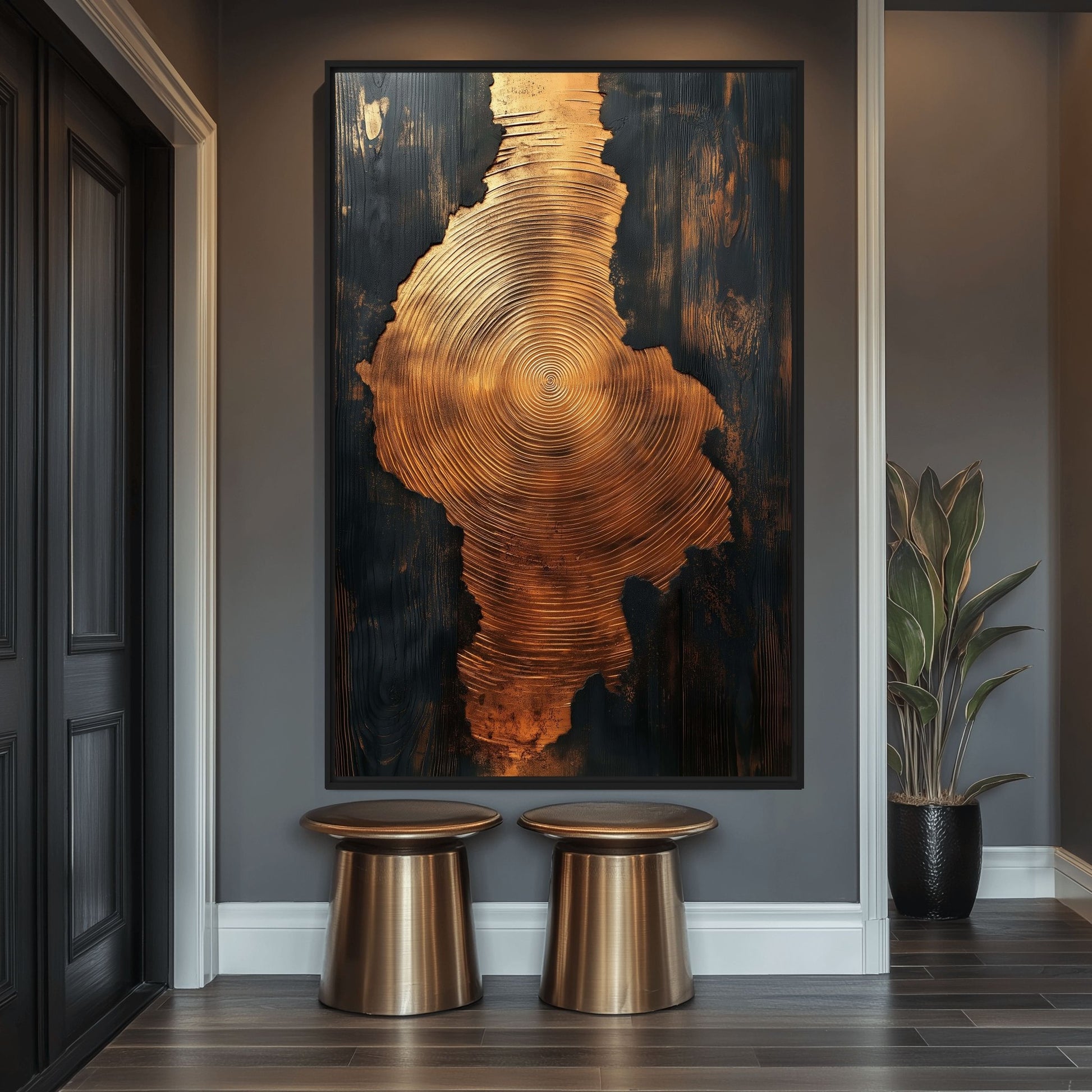 Golden Spiral Wood Art Framed Canvas