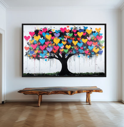 Heart Tree Graffiti Art Framed Canvas - PaintFu