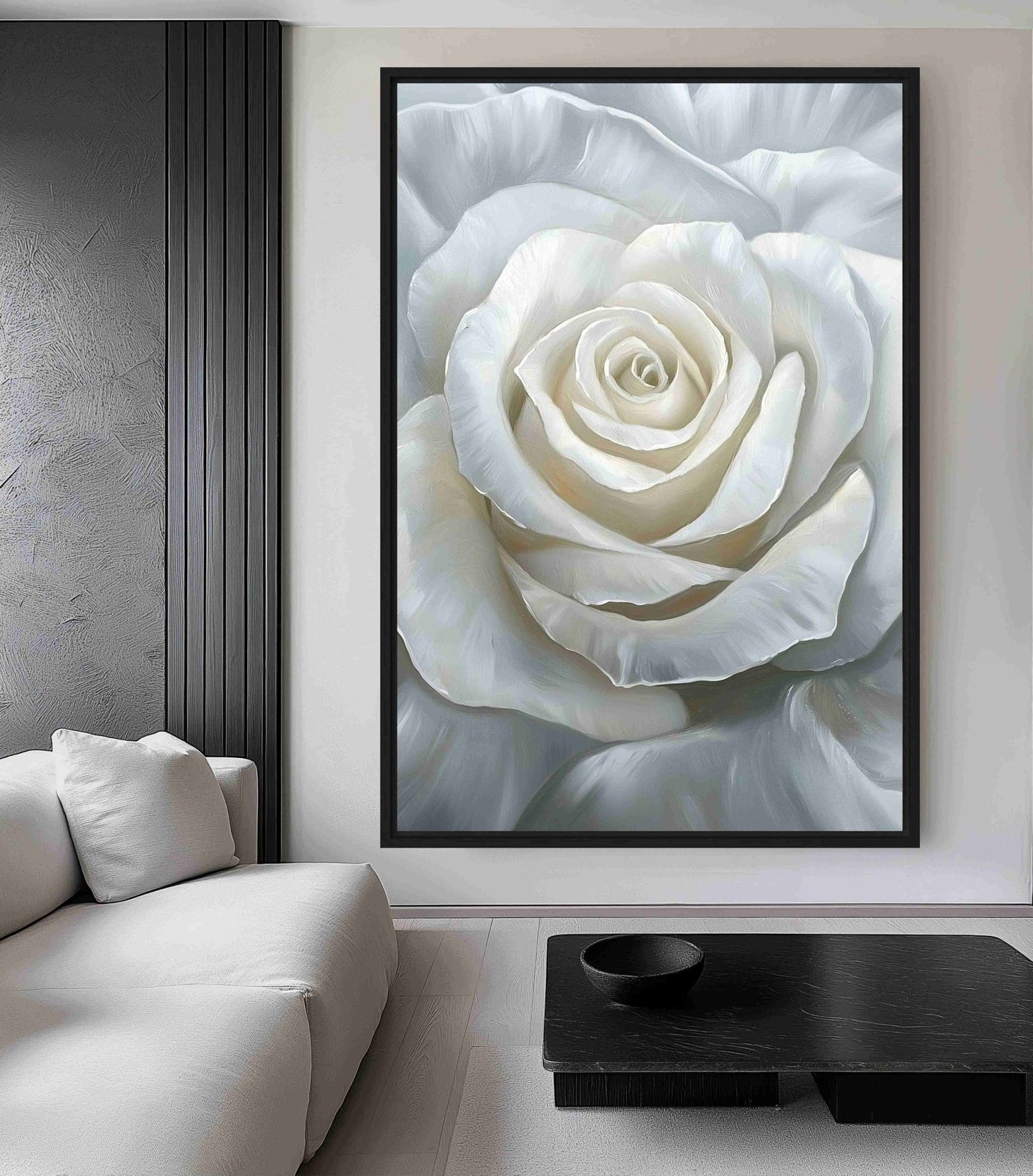 White Rose Floral Art Framed canvas - PaintFu