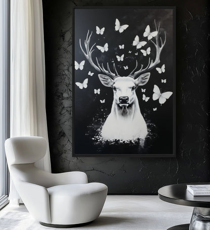 Deer Among Butterflies Framed Canvas - PaintFu