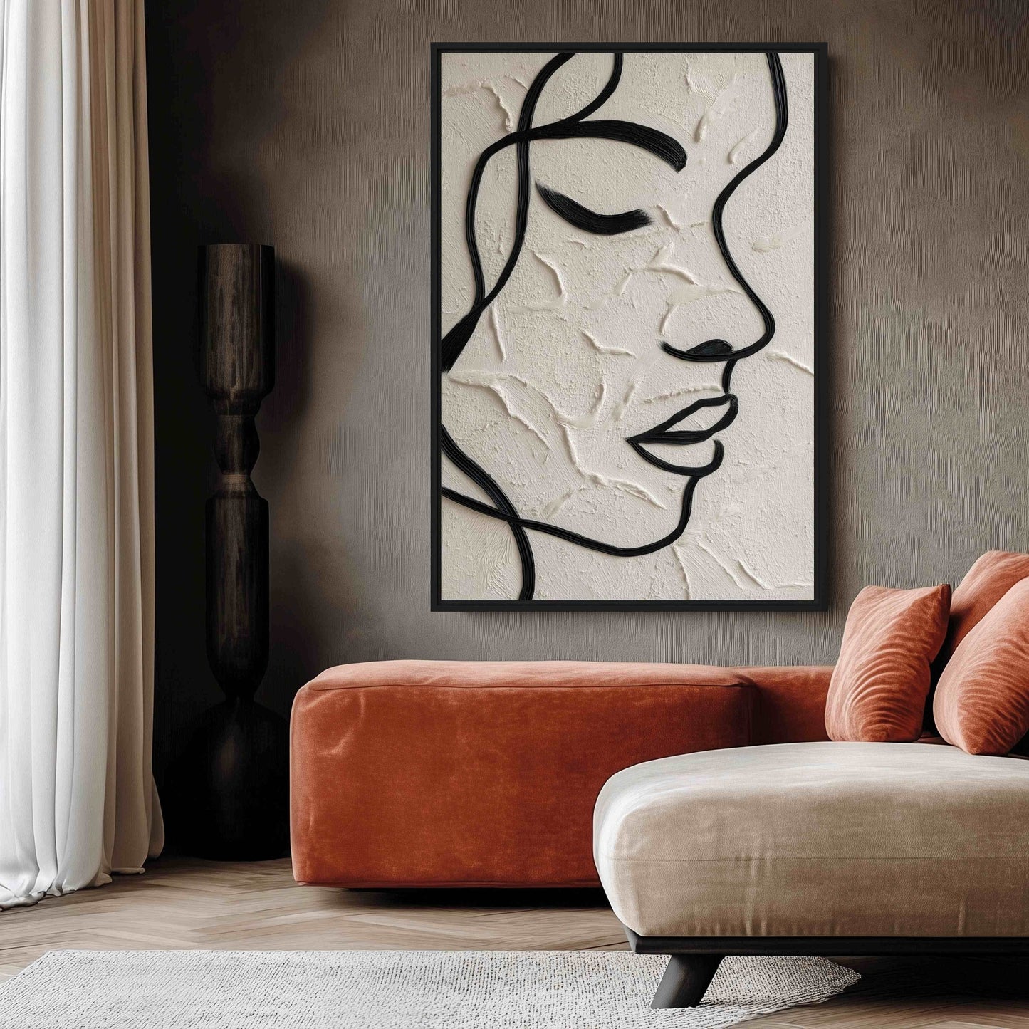 Abstract Female Face Line Art Framed canvas - PaintFu