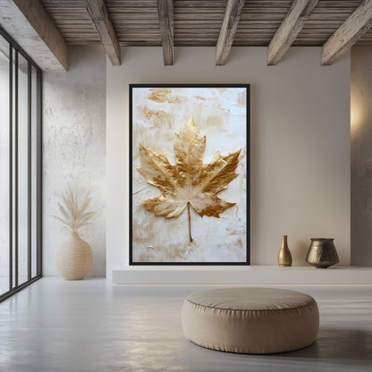 Golden Maple Leaf Floral Art Framed Canvas