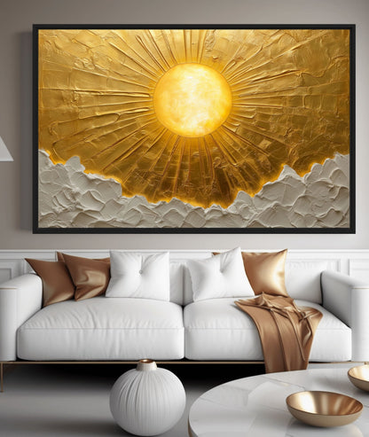 Sun In the Clouds Impasto Art Framed Canvas