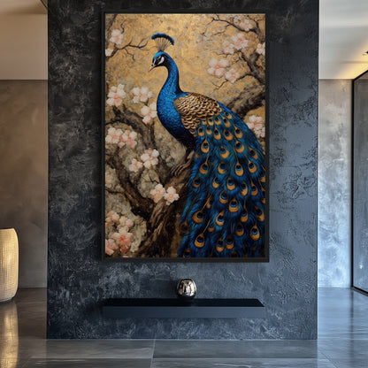 Peacock Japanese Art Framed Canvas