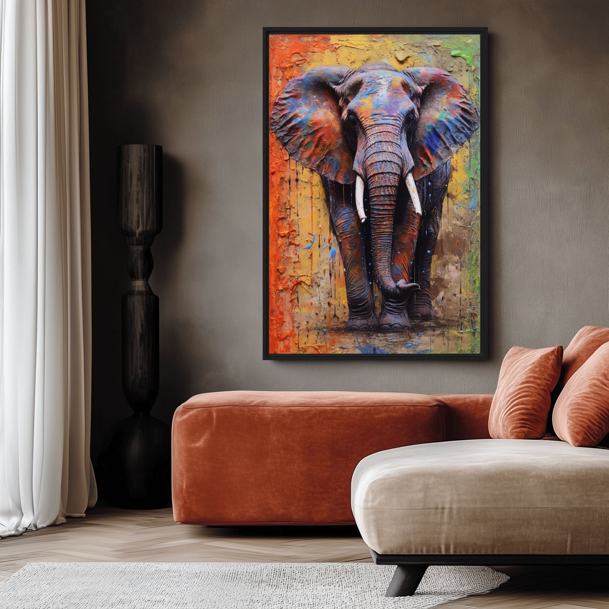 Colorful Elephant Framed Canvas