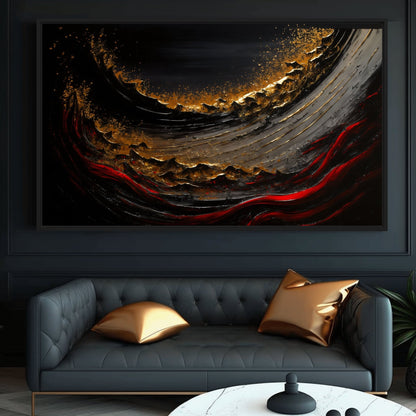 Wave Crimson Red Gold Black Luxury Art Digital Print