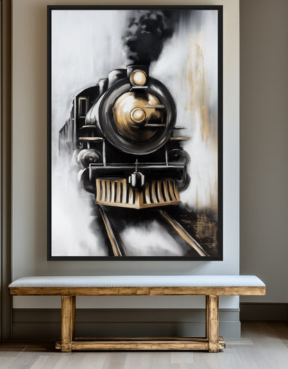 Vintage Steam Train Art Framed Canvas - PaintFu