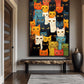 Cats Colorful Collage Famed Canvas