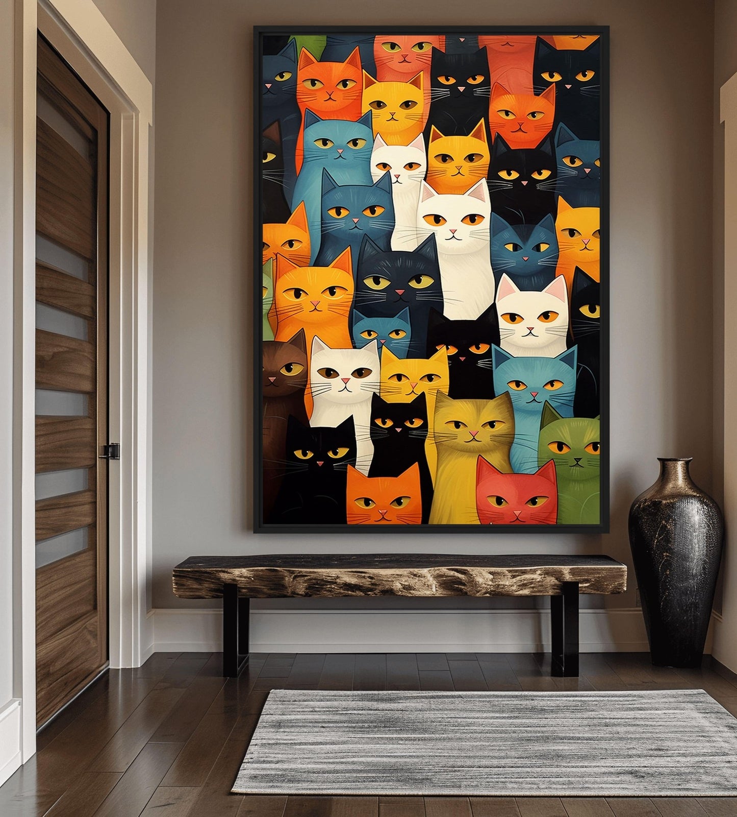 Cats Colorful Collage Famed Canvas
