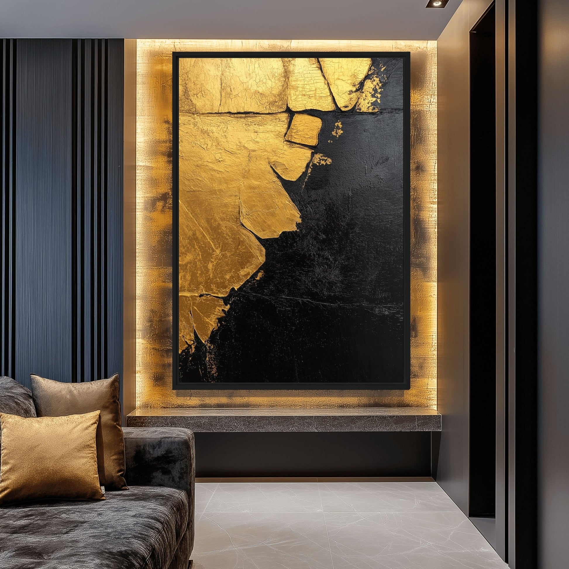 Black & Gold Modern Art Framed Canvas