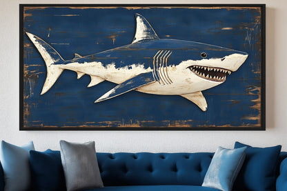 Shark Nautical Wall Art Framed Canvas - PaintFu