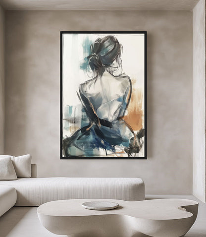 Woman Line & Watercolor Art Framed Canvas