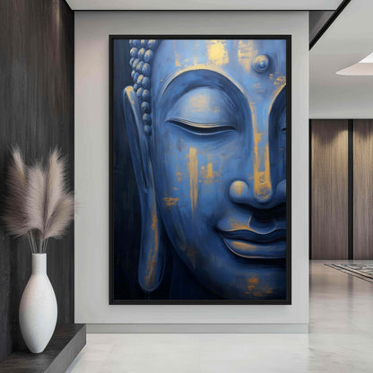 Blue Buddha Spiritual Art Framed Canvas - PaintFu