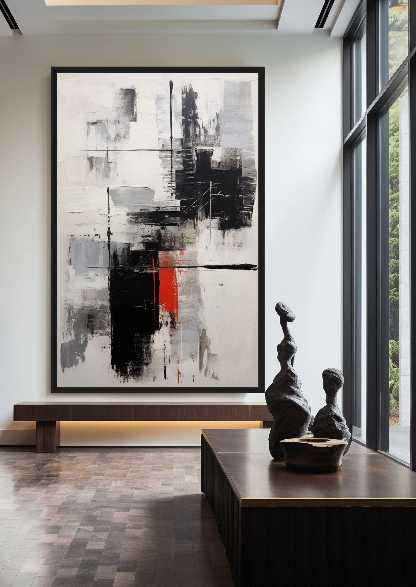 Black White Red Modern Art Framed Canvas