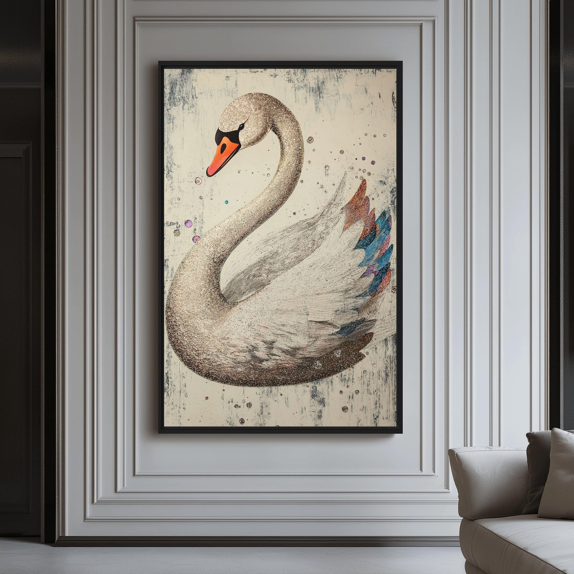 White Swan Modern Art Framed Canvas
