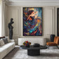 Woman In A Colorful Feather Dress Modern Art Framed Canvas