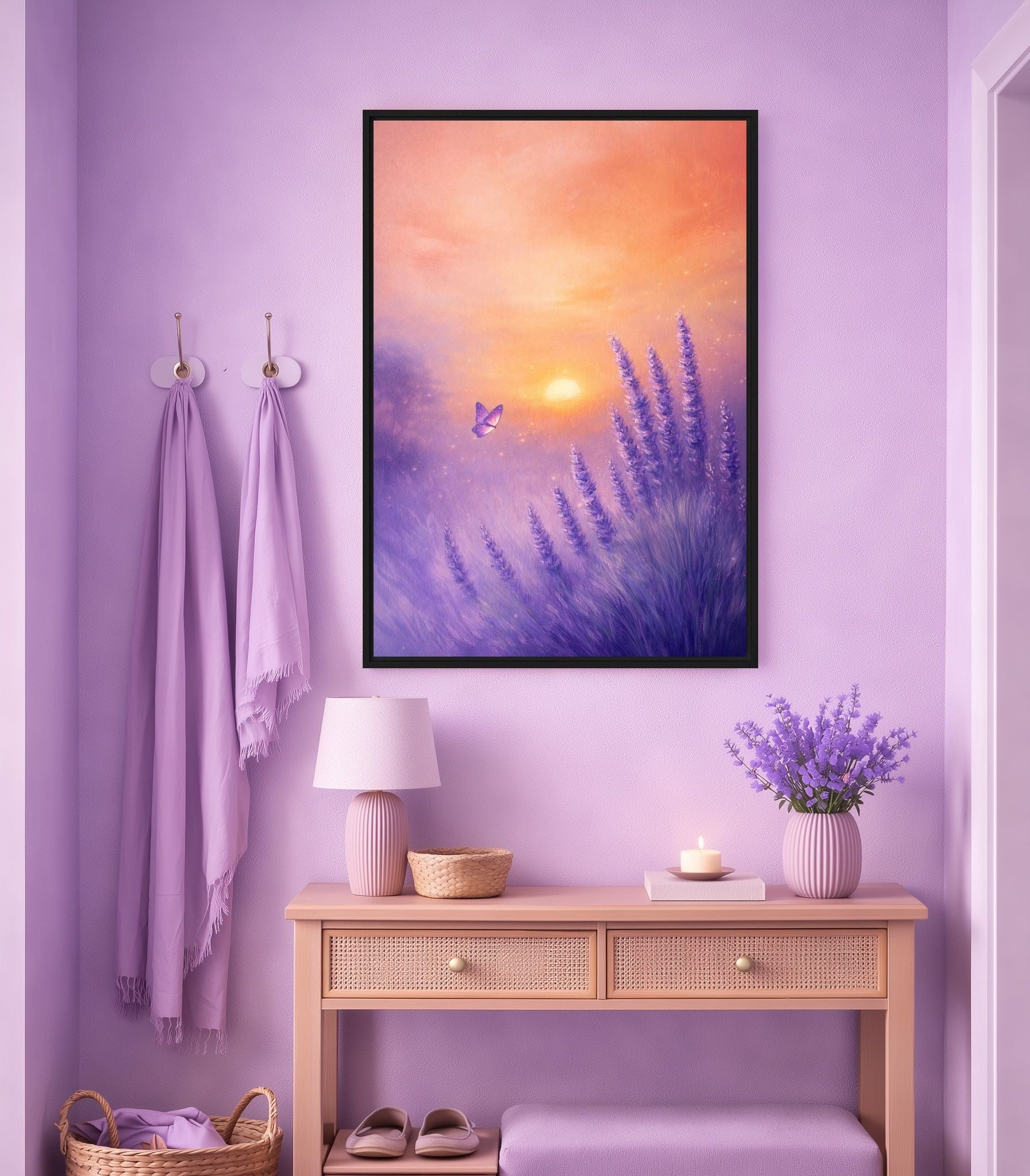 Lavender Field Sunset Framed canvas - PaintFu