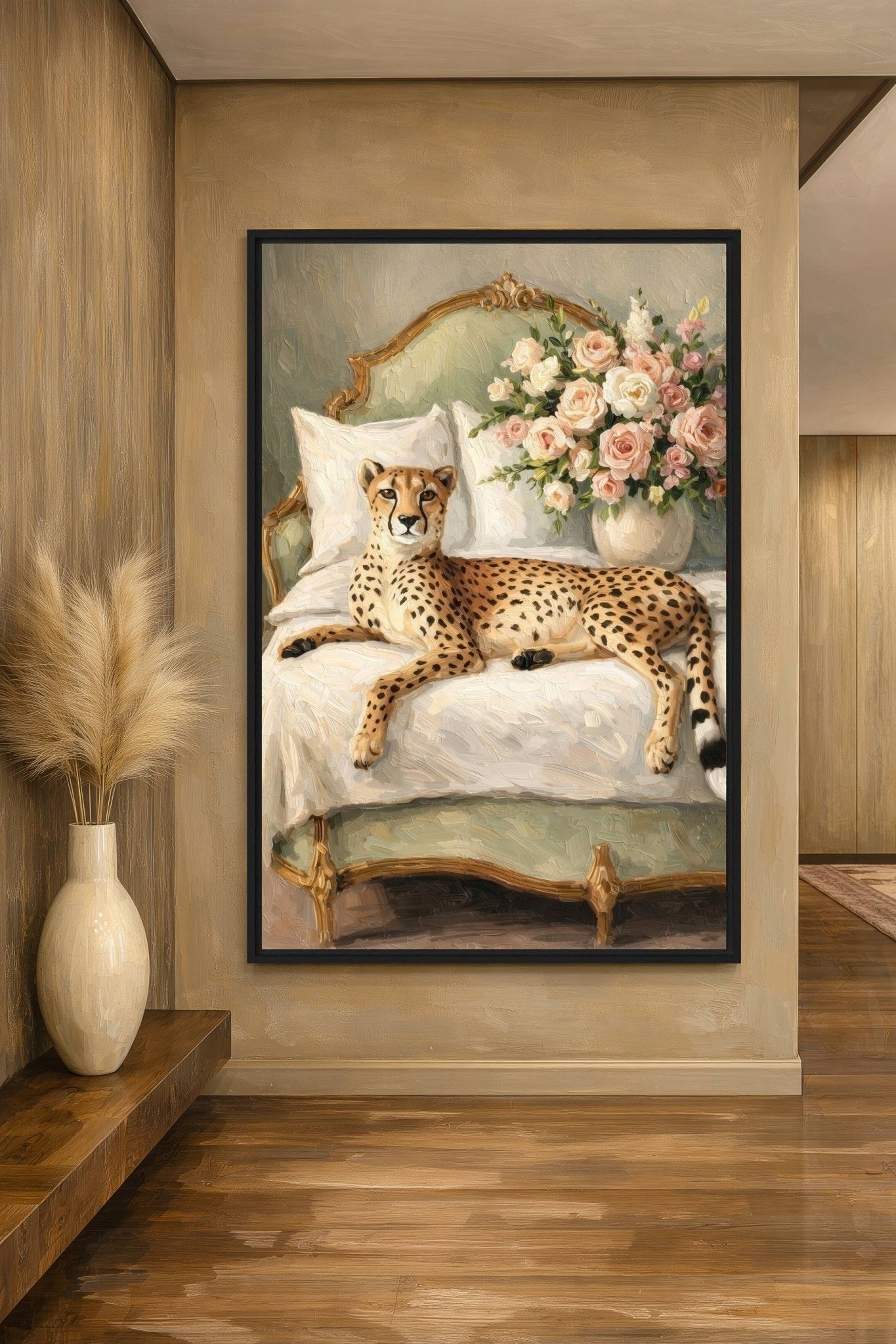 Cheetah Floral Art Framed Canvas - PaintFu